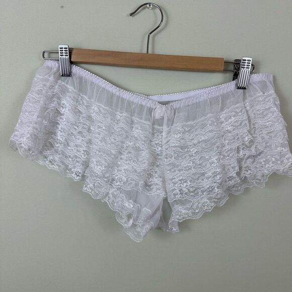 Vintage Dreamgirl White Ruffle Sexy Bow Bloomer Hot Shorts Lingerie 1x/2x - Picture 2 of 7